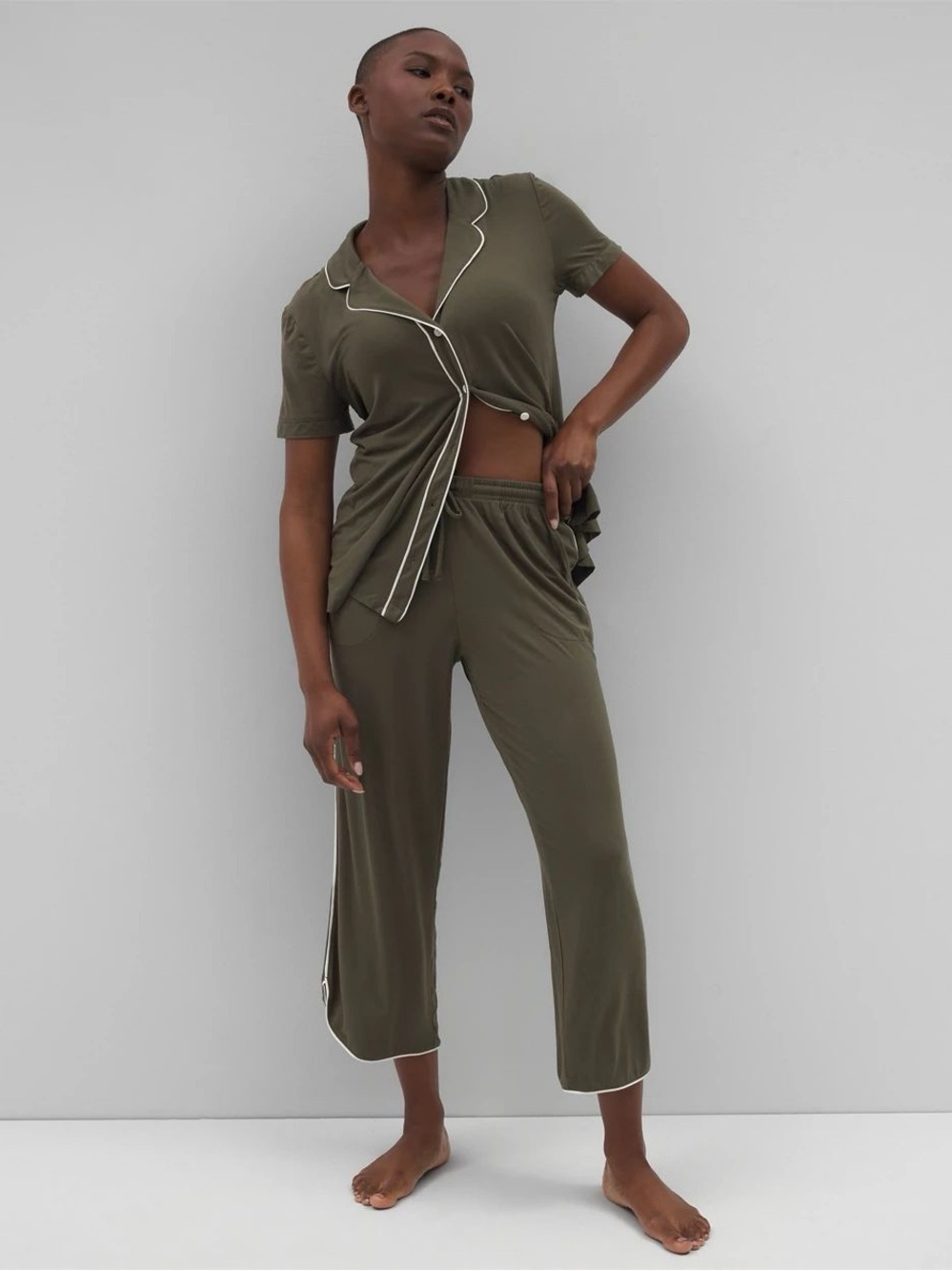 Soma Piped Cropped Pajama Set Sz L